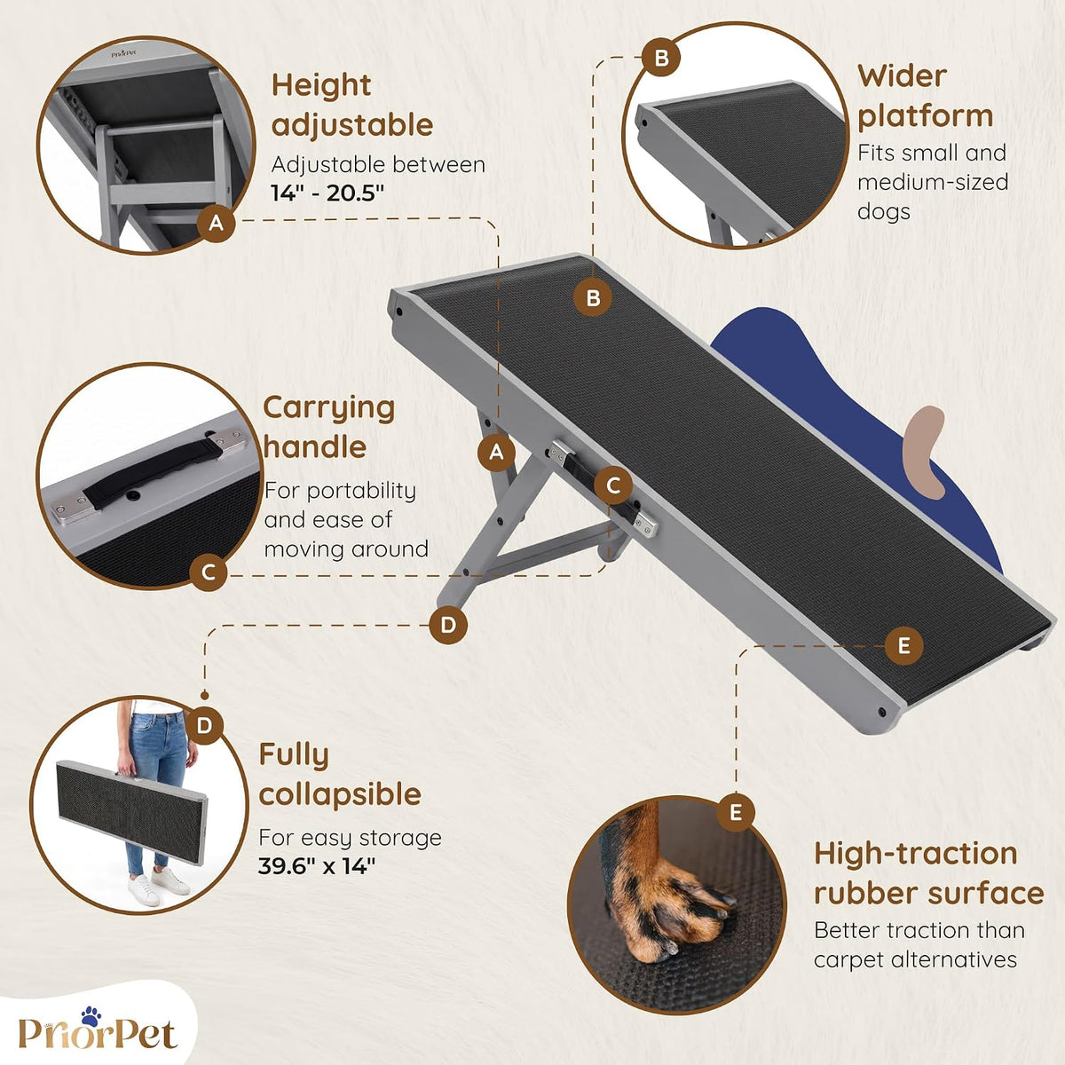 Dog Ramp for Couch – Non-Slip, Sturdy Build Foldable Wooden Dog Ramp – Supports up to 200 lbs – 7 Adjustable Heights
