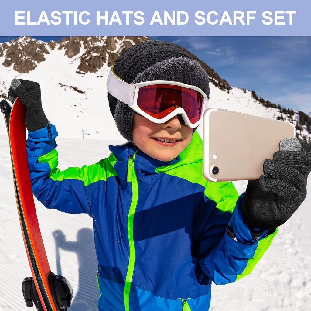 12 Pieces Kids Winter Hat Glove Scarf Sets Thick Fleece Knitted Beanie Touchscreen Warmer Gaiter for Boys and Girls