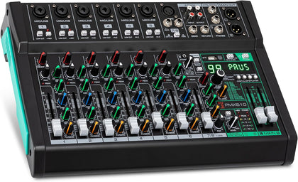10 Channel Audio Mixer - 6 XLR Combo Mic Inputs, Bluetooth Studio Mixer/DJ Controller with DSP Digital Effects, USB-A