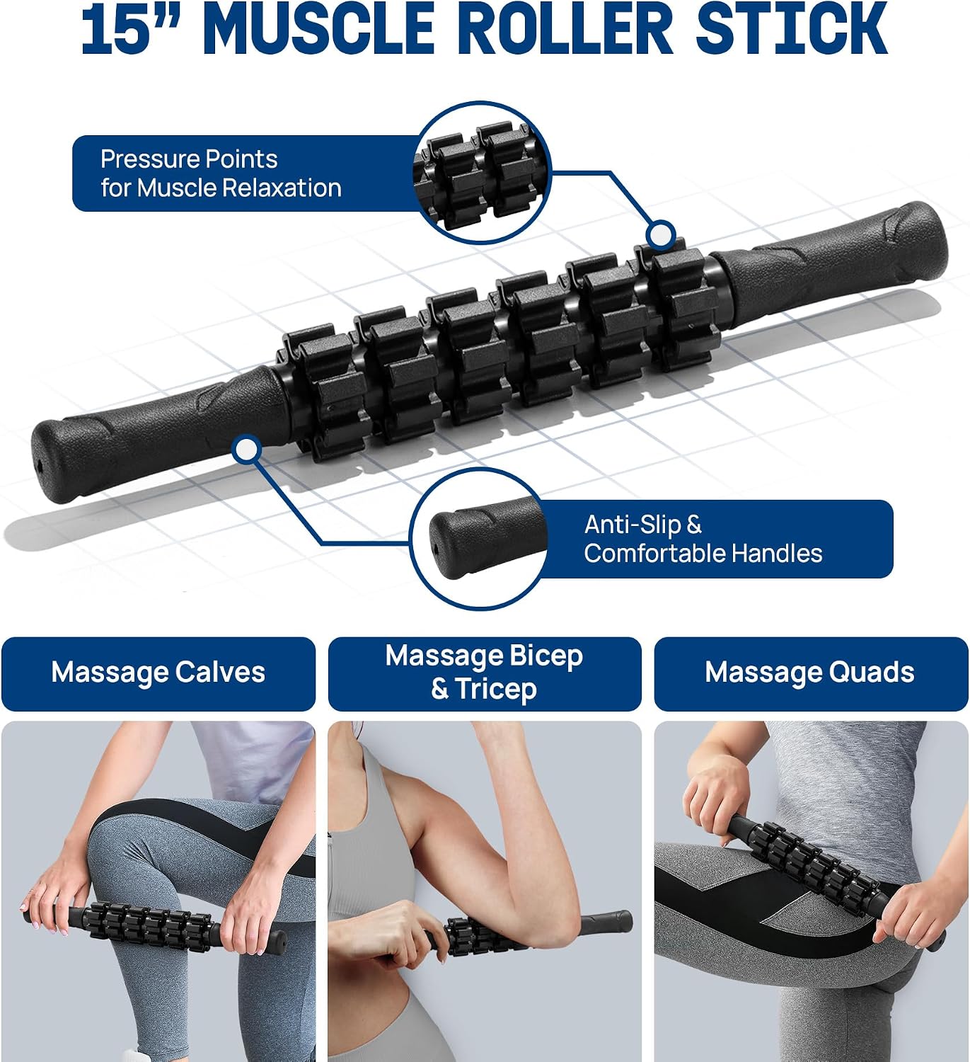 Foam Muscle Roller Set, 7-in-1 High-Density Set of Back Roller, Fascia Massage Tool, Stretch Strap, Spiky, Peanut &