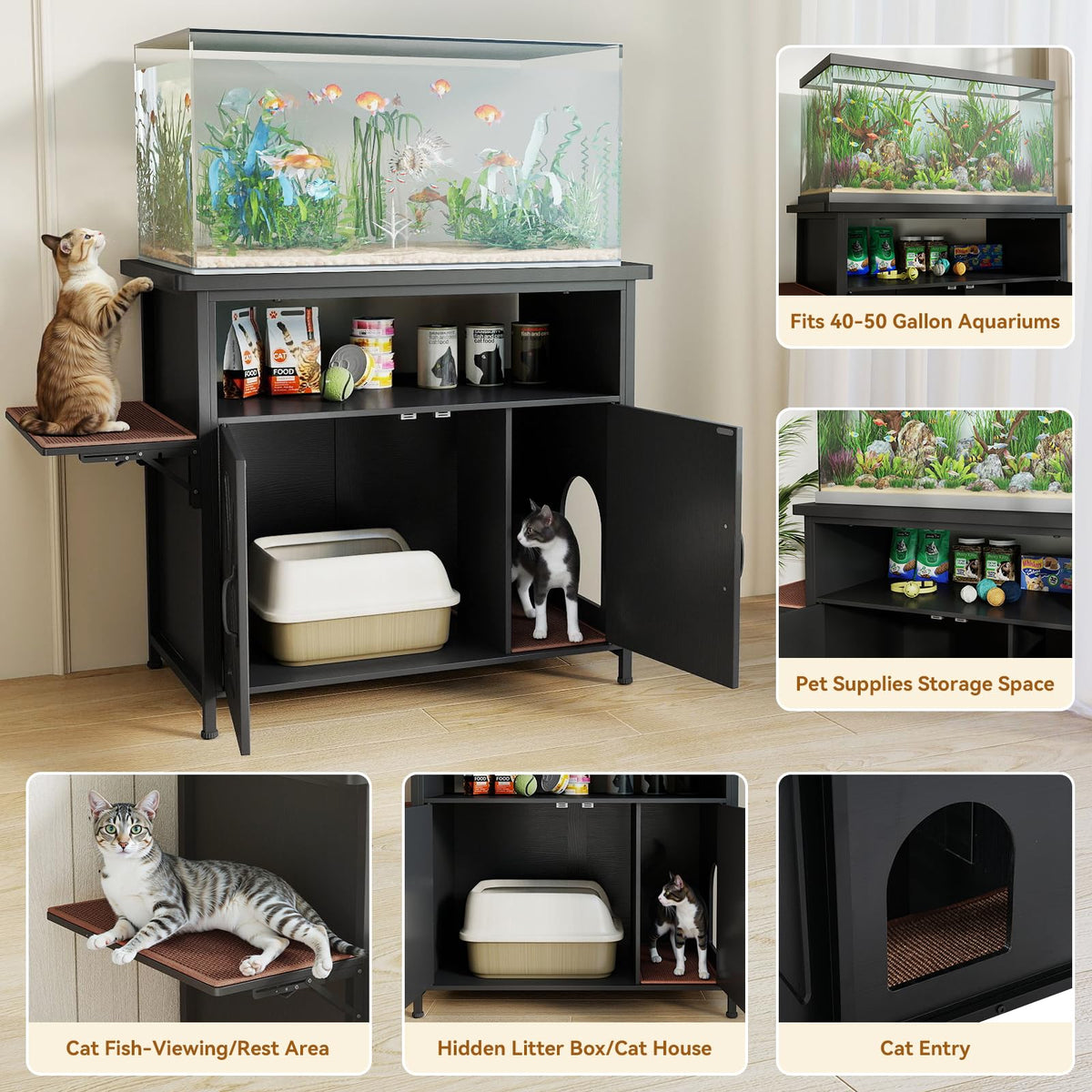 40-50 Gallon Fish Tank Stand, Aquarium Stand, Black