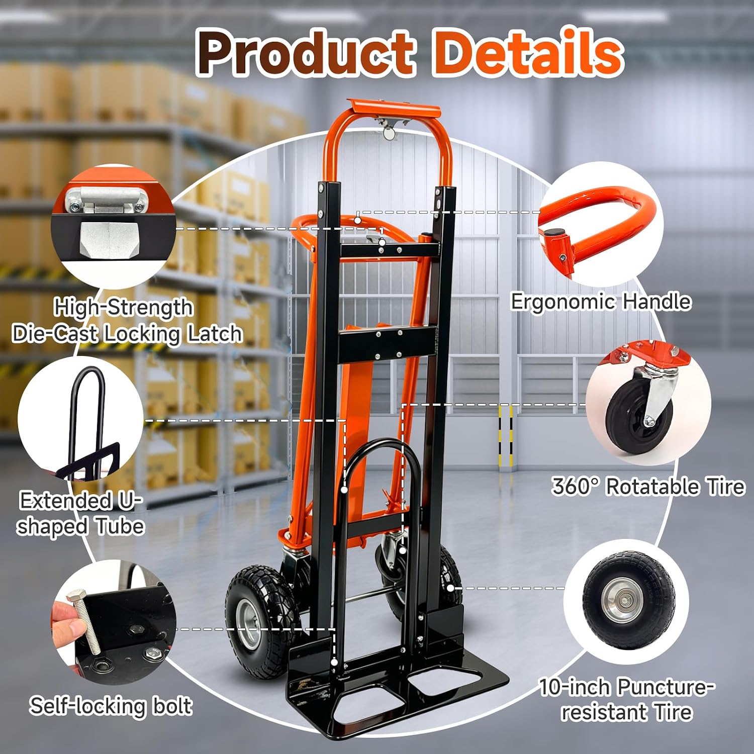 4in1 Heavy Duty Convertible Hand Truck, Alloy Steel Dolly Cart with Wheels | Foldable Hand Truck, 1000 Lbs Capacity