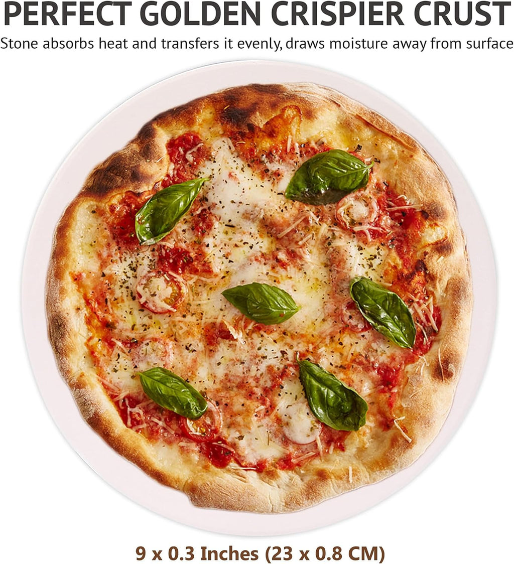 9” Round Small Pizza Stone for Toaster Oven | Cordierite Grilling Stone Bread Baking Stone for Grill, Oven | Bake