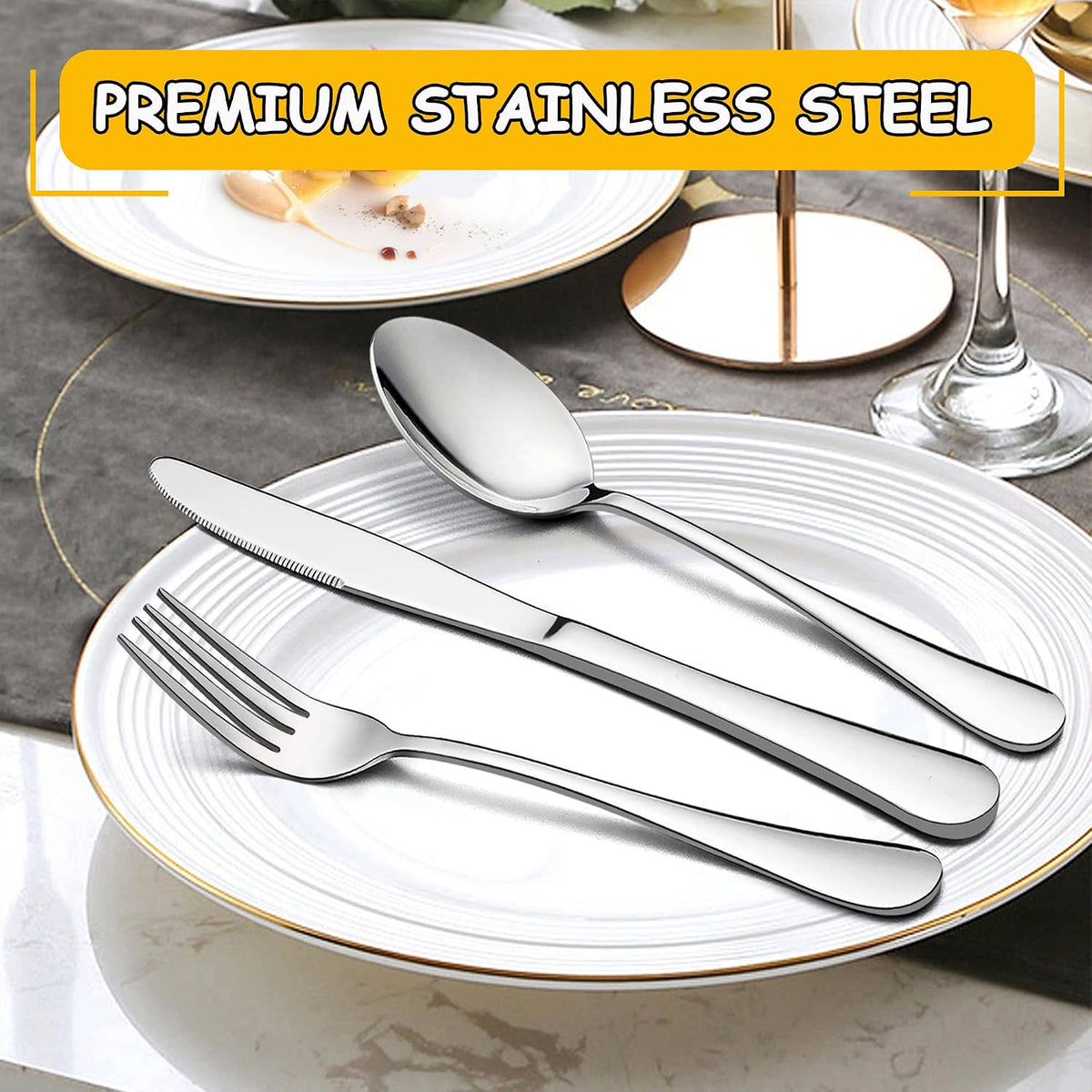 60 PCS Silverware Set for 12, Stainless Steel Cutlery Set