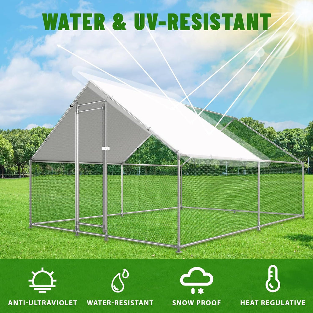 Large Metal Chicken Coop Walk-in Poultry Cage with Water-Resident and Anti-UV Cover Duck Rabbit Cat House Outdoor