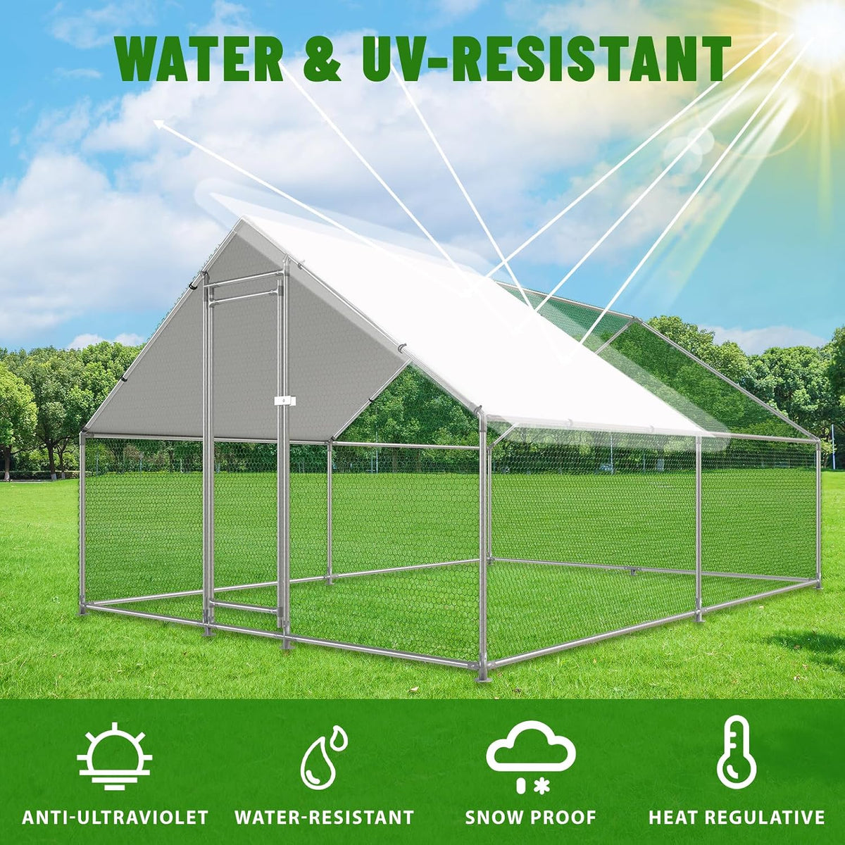 Large Metal Chicken Coop Walk-in Poultry Cage with Water-Resident and Anti-UV Cover Duck Rabbit Cat House Outdoor