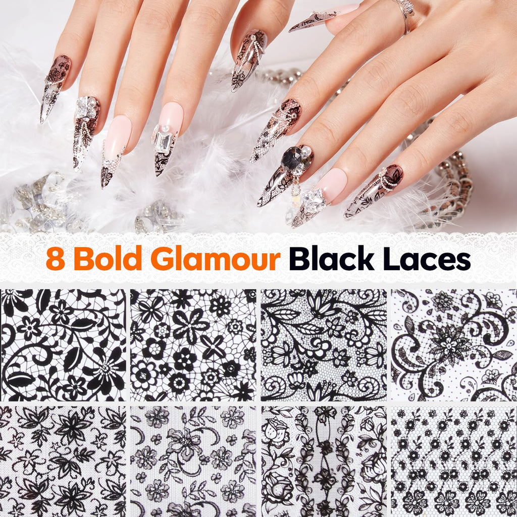20 Rolls Lace Nail Foil Transfer Aurora Flower Nail Art Stickers