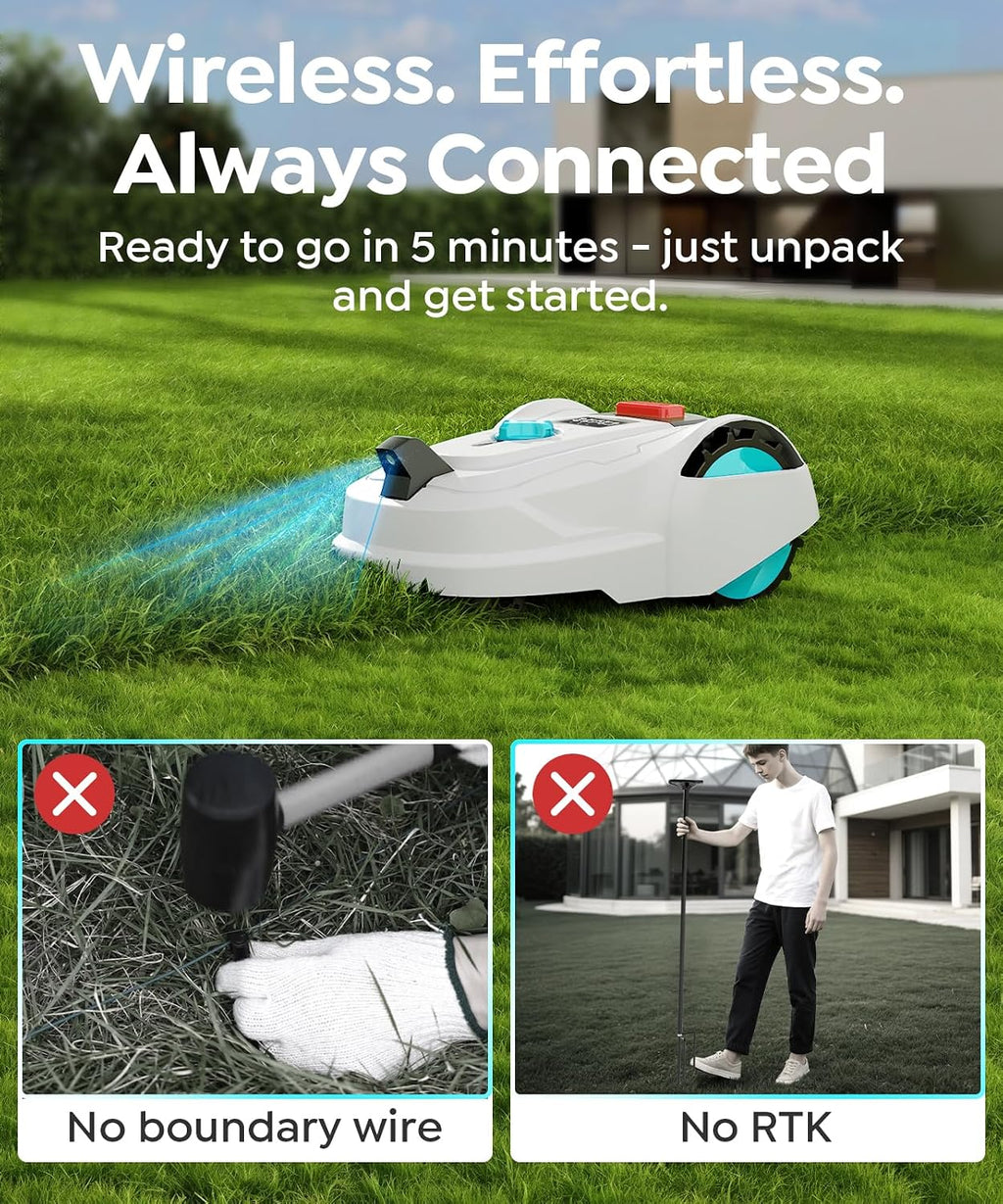 M800Plus Cordless Robot Lawn Mower with GPS + Visual Navigation, Bow-Shaped Path Mowing, APP Control, 4.0Ah Automatic