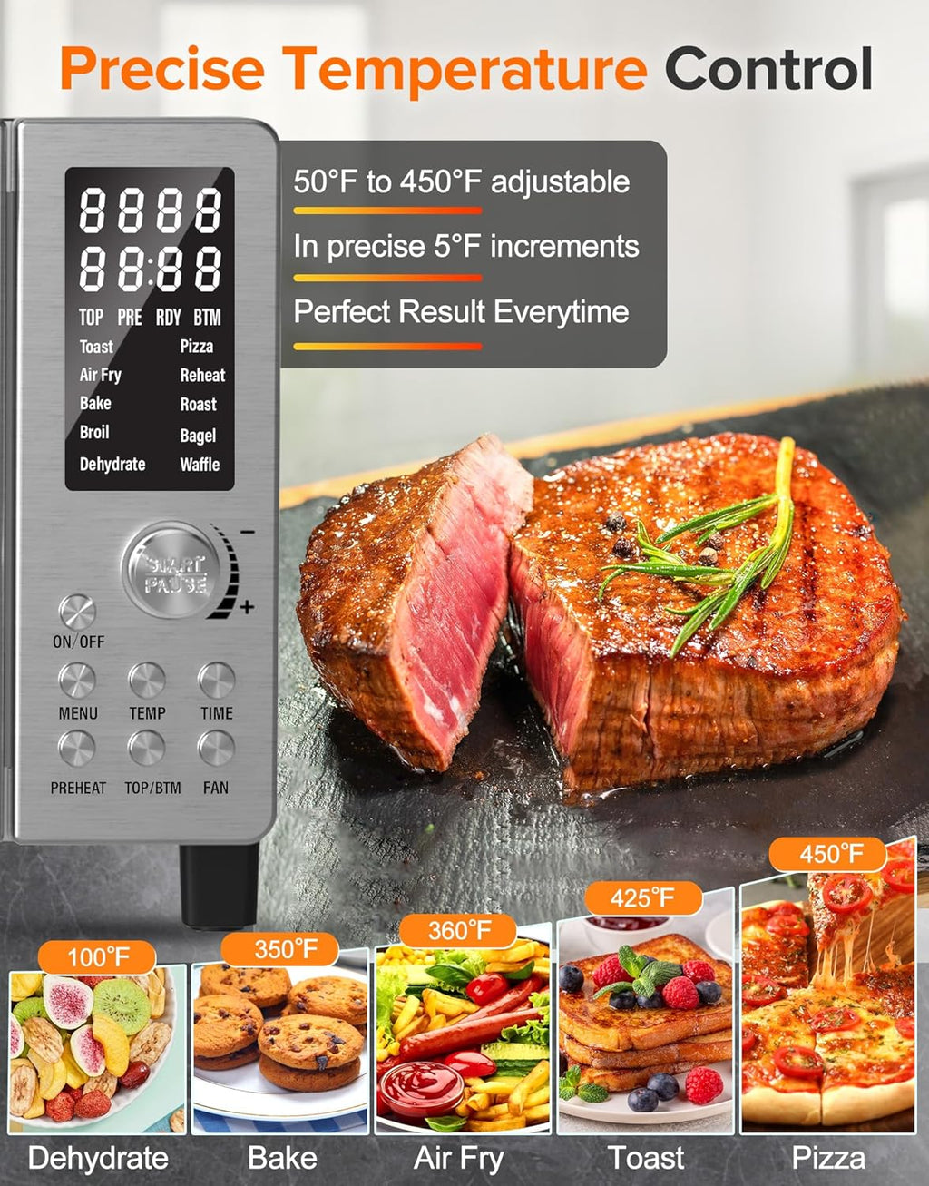 Bravo Pro Smart Air Fryer Toaster Oven Countertop Combo | 10-in-1 Cooking Functions, 1800W, 50-450°F, 21-Qt