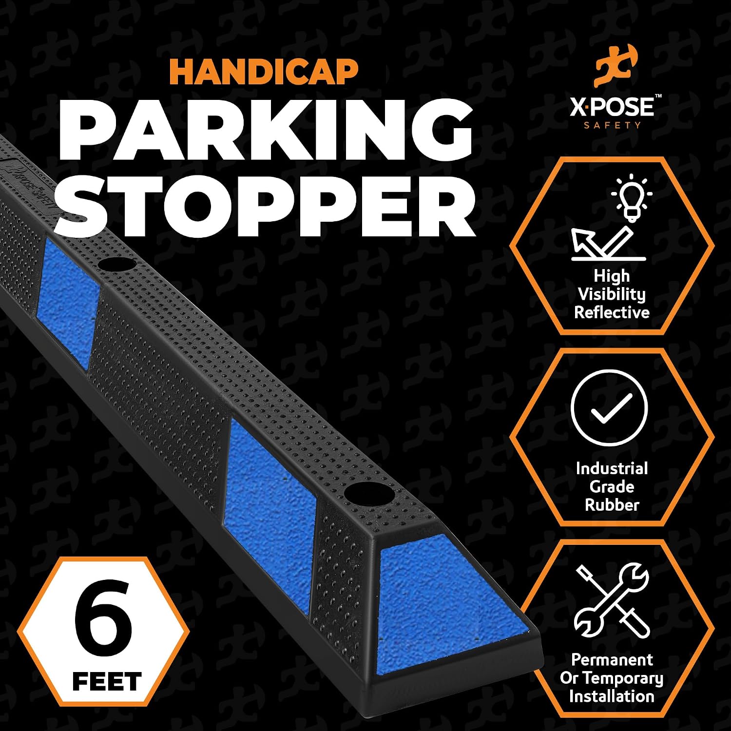 72" Heavy Duty Blue Rubber Parking Stopper (1 Pack) – Wheel Stop, Lot Bumper & Parking Curb for Handicap Parking