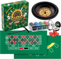 Casino Night 4 in 1 Complete Game Set for Craps Texas Holdem Party | 2 Double Sided Felts Layout Mat, 10" Roulette