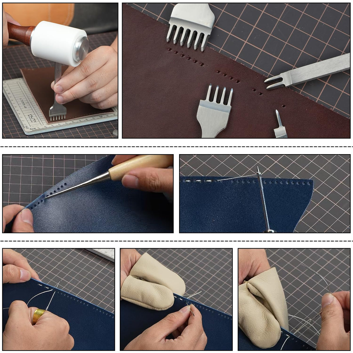 Leather Craft Tools Kit, Complete Leather Working Supplies with Cutting Knife, Edge Beveler, Stitching Kit, Thonging