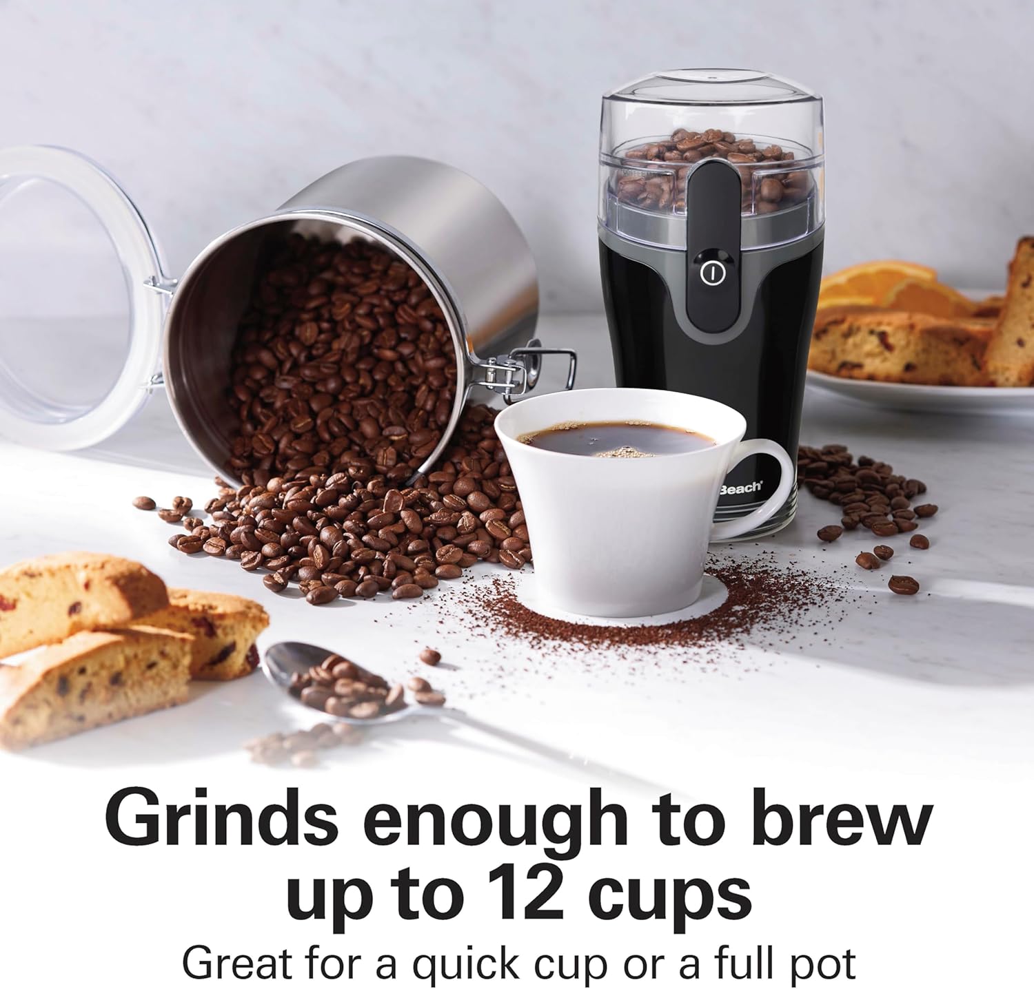 Fresh Grind Electric Coffee Grinder For Up To 12 Cups | Grinds Coffee Beans, Spices & More | Stainless Steel Blades |