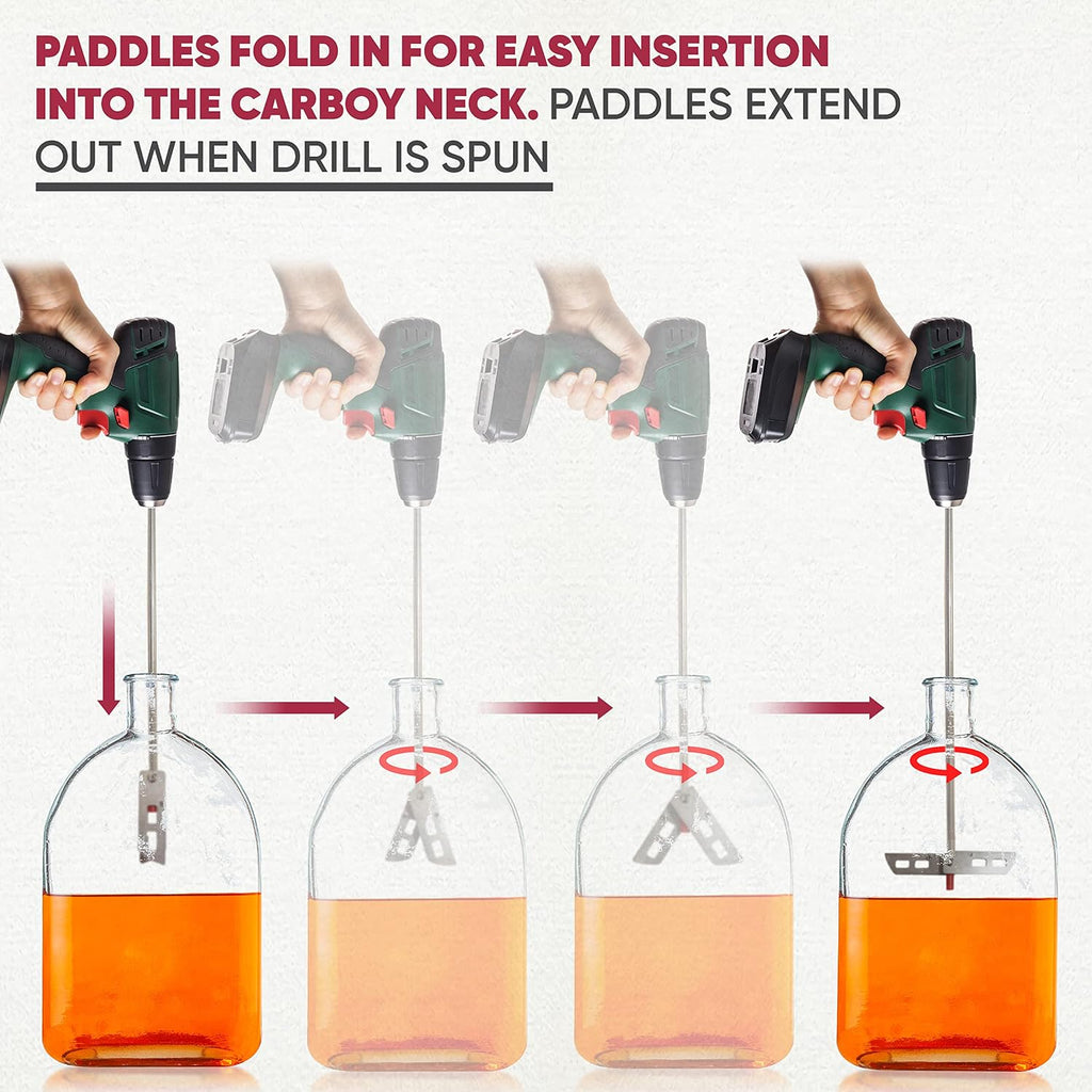 Wine Beer Degassing Stirrer for Wine Making 17.5” Stainless Steel 316 Drill Mixer Rod Attachment Wand w/Paddles |
