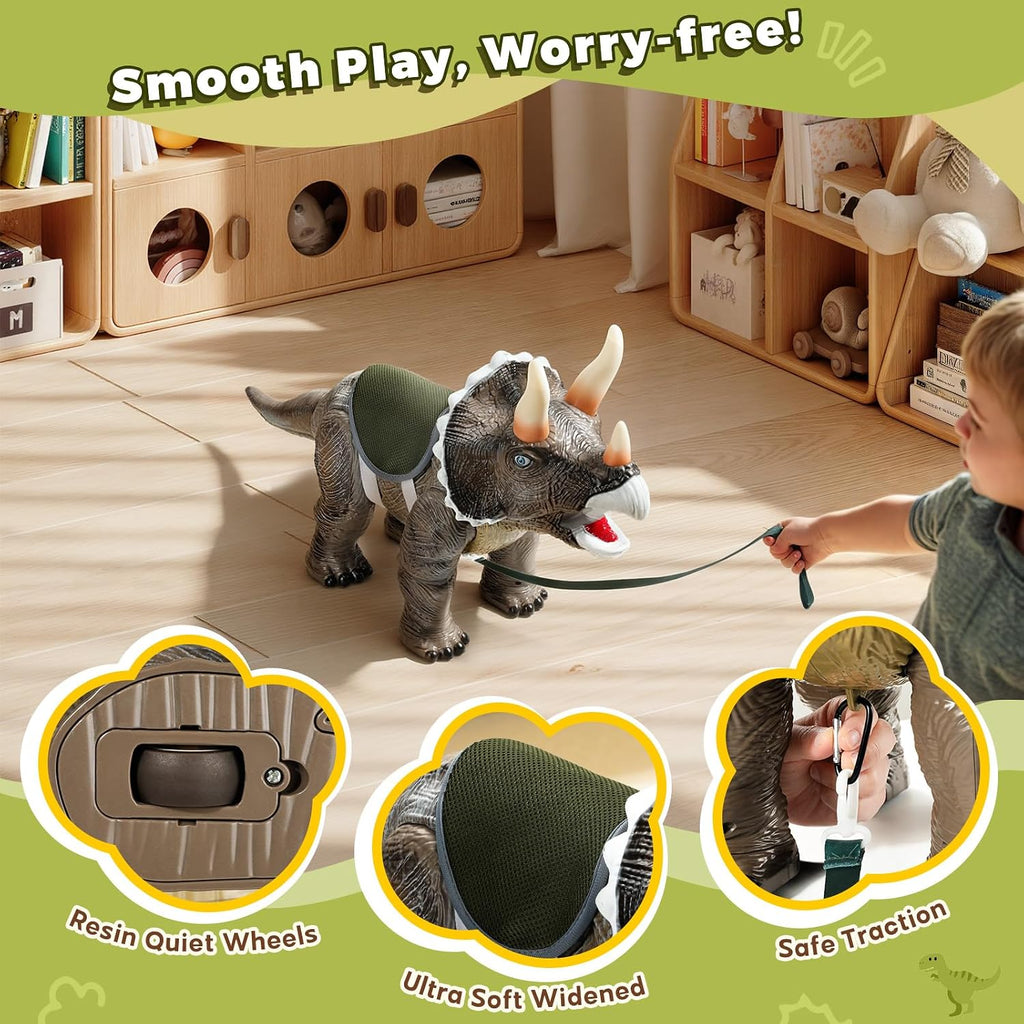 Dinosaur Ride On Toy Car,Indoor/Outdoor Play Gift for Kids(Triceratops) | Safety Realistic Triceratops Push Car,Three