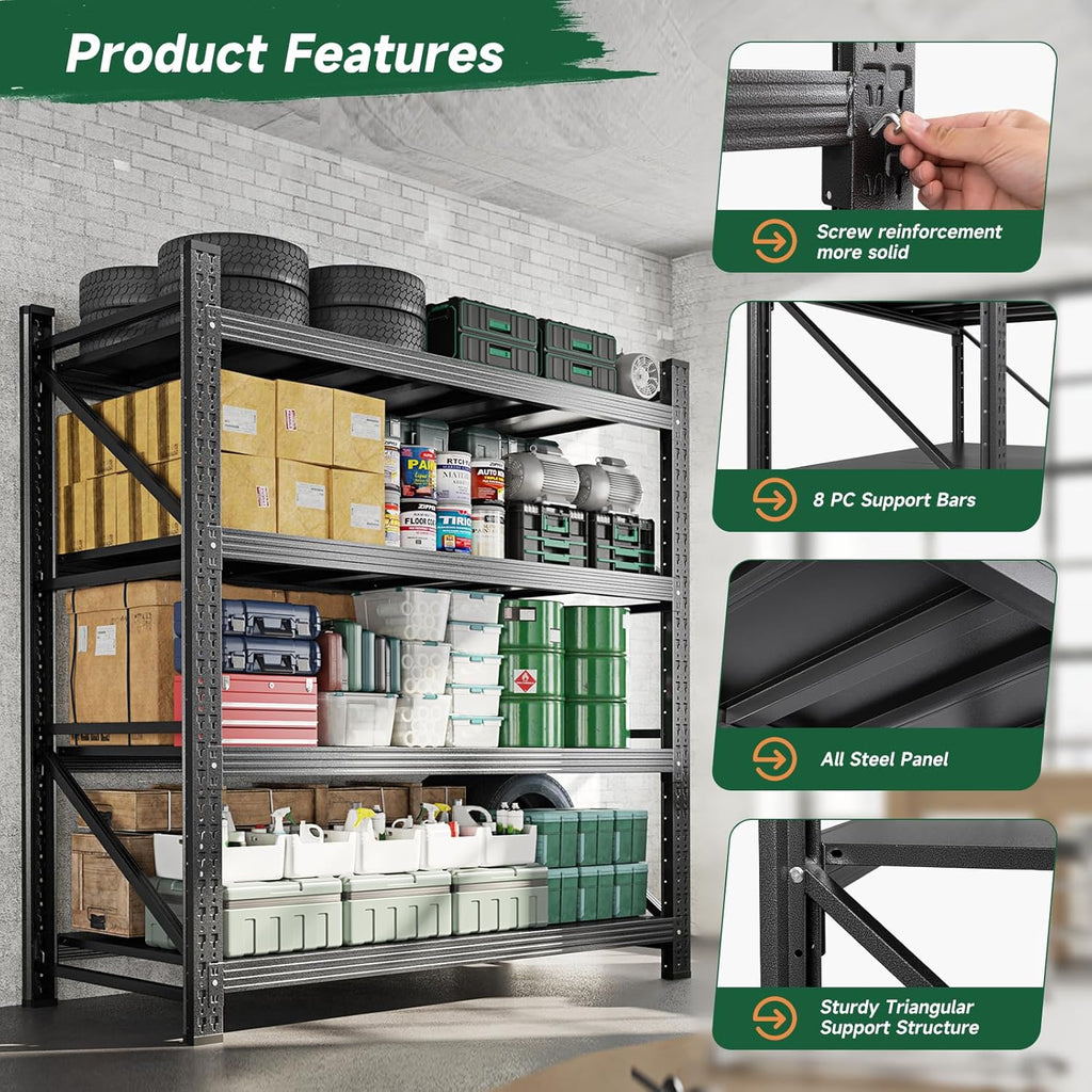 3000LBS Storage Shelves Heavy Duty,70" H Garage Shelving Units, 4 Tier Adjustable Utility Rack Shelf,Large Metal