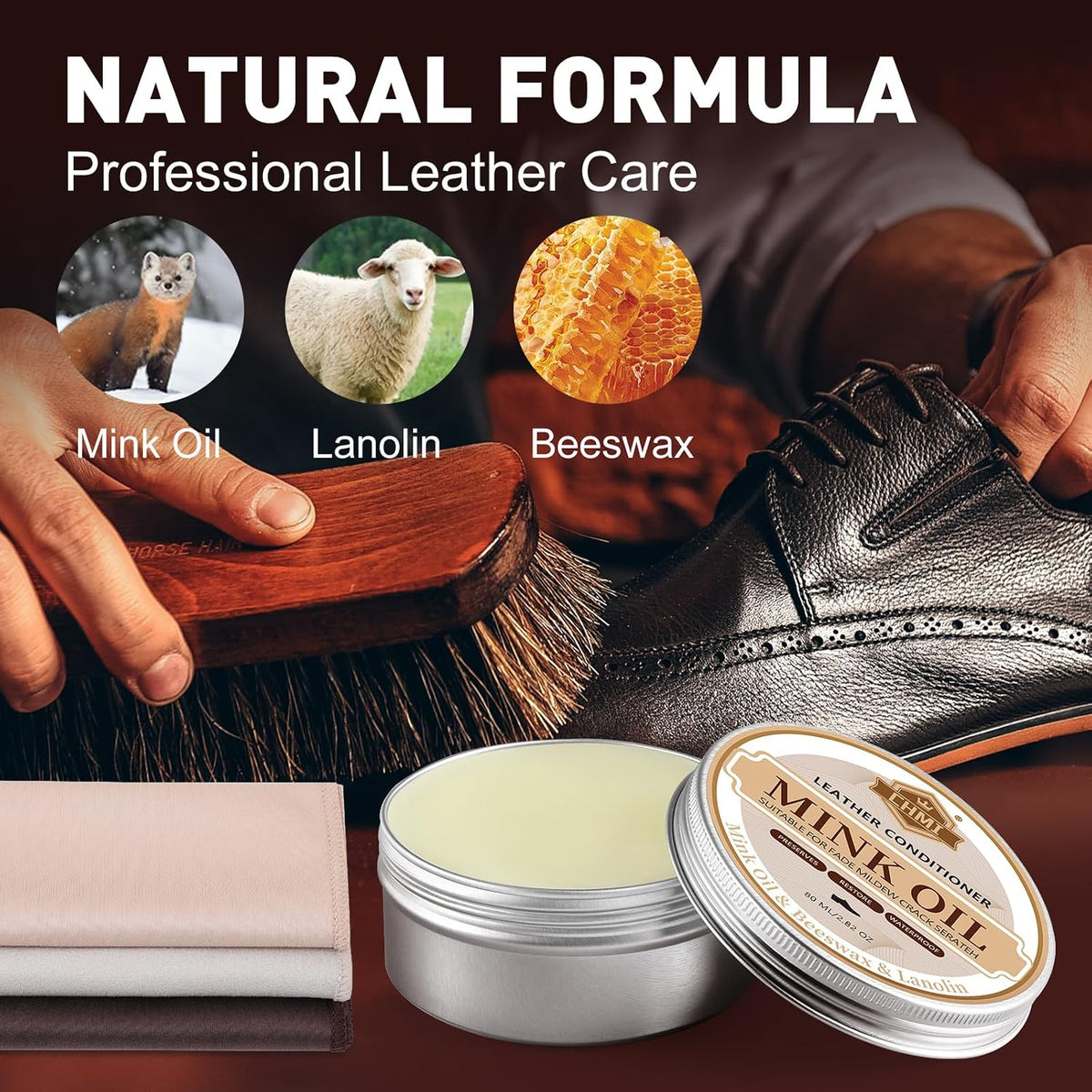 16PCS Leather Shoe Polish Kit,Shoe Shine Kit with Black/Brown Shoe Polish,Shoe Bruhses for Leather Boot Care and