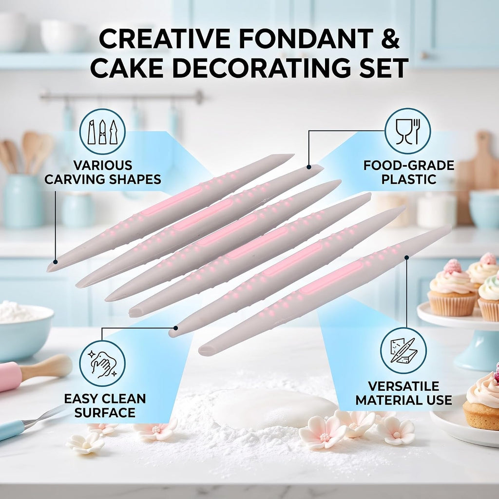Plastic Fondant Carving Pen Set, 6-Piece Multi-Tip Tools