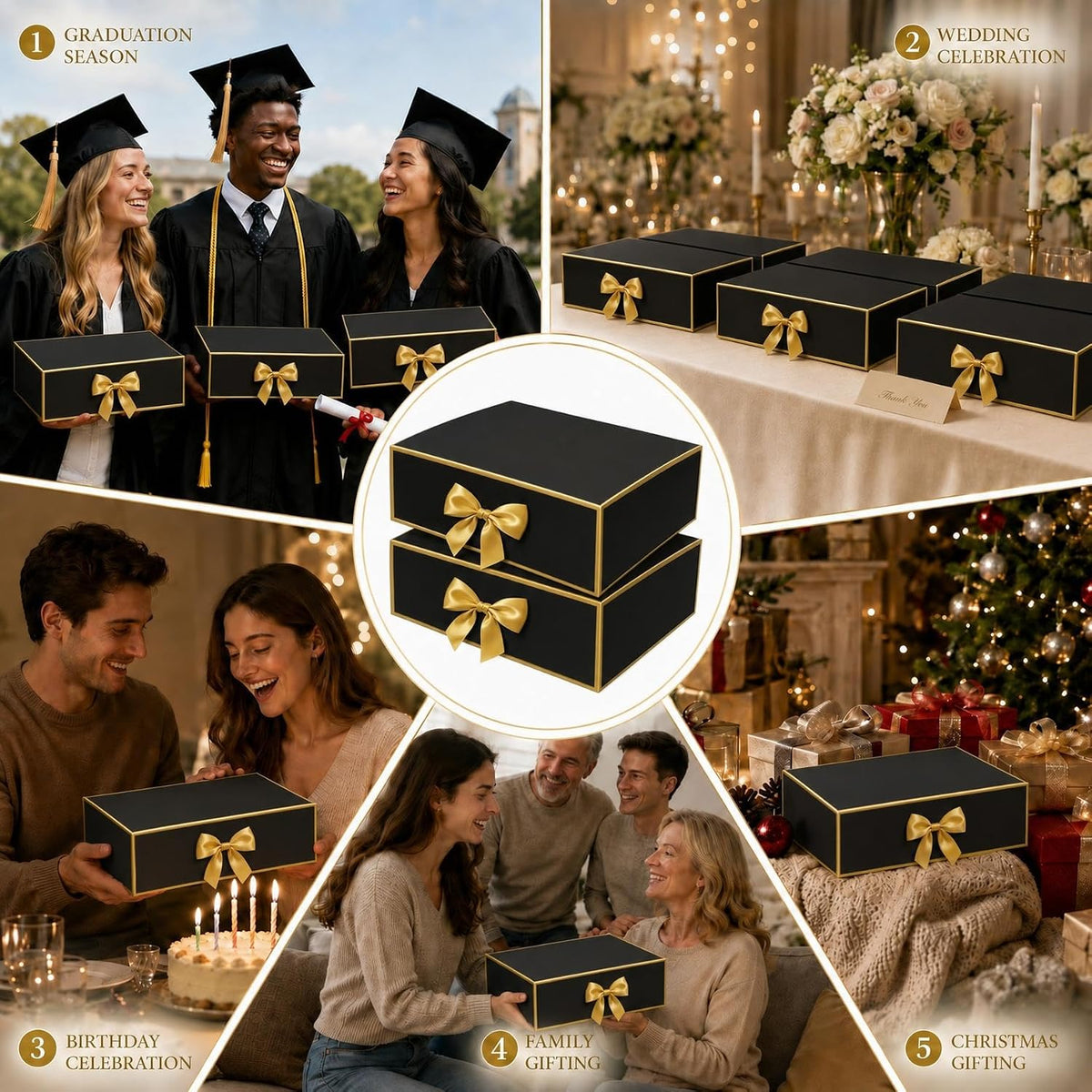 12 Pack Gift Boxes with Lids, Black Boxes for Gifts, 9.5x7x3 in