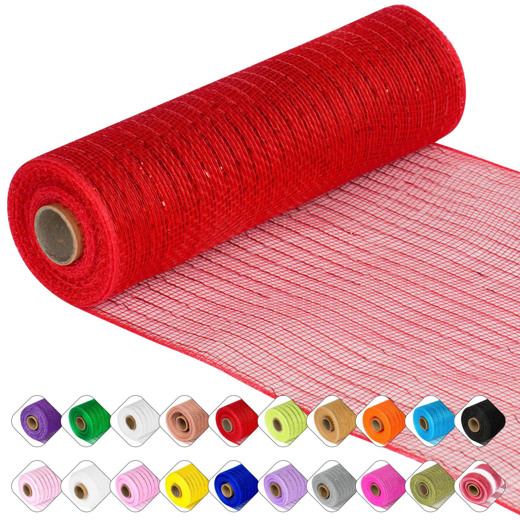 Deco Mesh Ribbon - 10inch x 30 feet Each Roll Metallic Foil(Red)