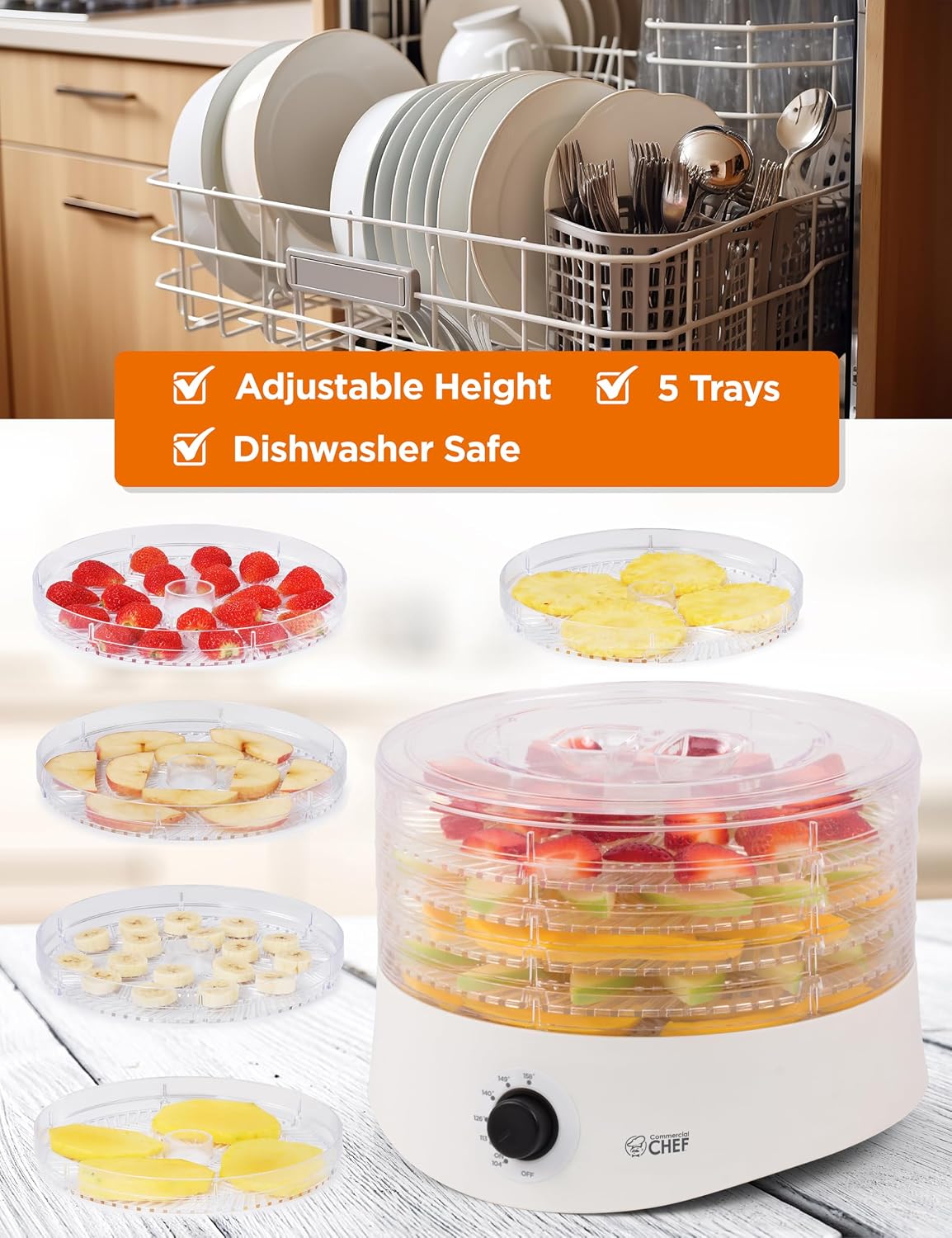 Food Dehydrator, Five 9.25” BPA-Free Trays, CCD100W6, White