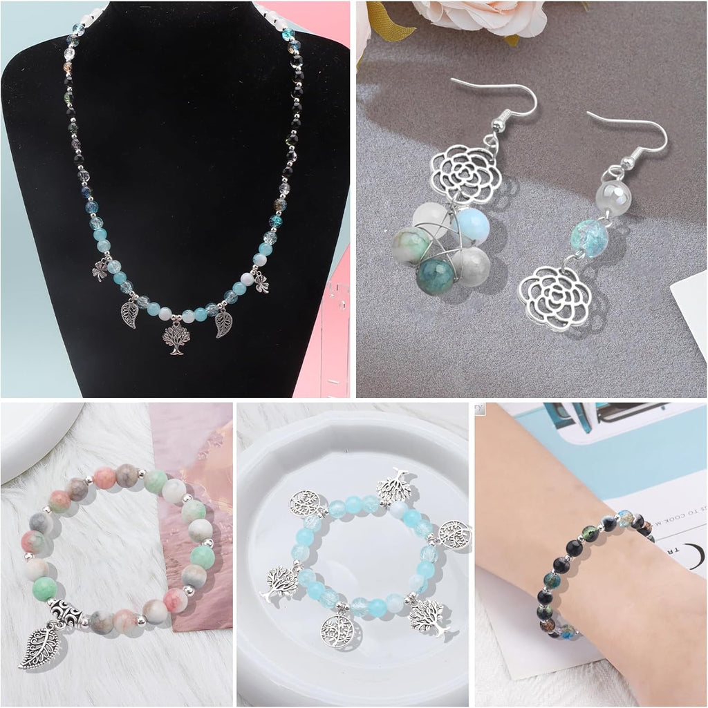 8mm 18 Colors Glass Beads for Jewelry Making, 810pcs Charm Bracelet Making Kit - Crystal/Crackle/Stone/Gold & Silver