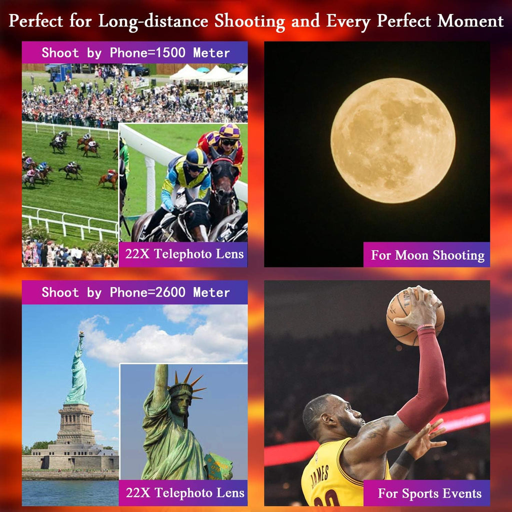 Phone Camera Lens Kit 10 in 1 for iPhone Samsung Pixel Android, 22X Telephoto Lens, 0.62X Super Wide Angle Lens&25X