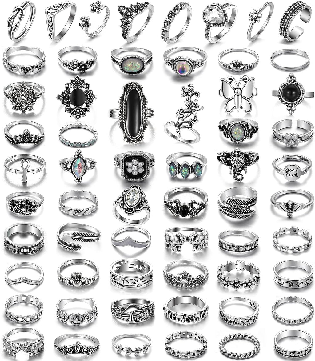 Vintage Silver Knuckle Rings Set for Women Men, Chunky Rings Aesthetic Snake Grunge Stackable Gothic Ring Adjustable