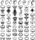 Vintage Silver Knuckle Rings Set for Women Men, Chunky Rings Aesthetic Snake Grunge Stackable Gothic Ring Adjustable