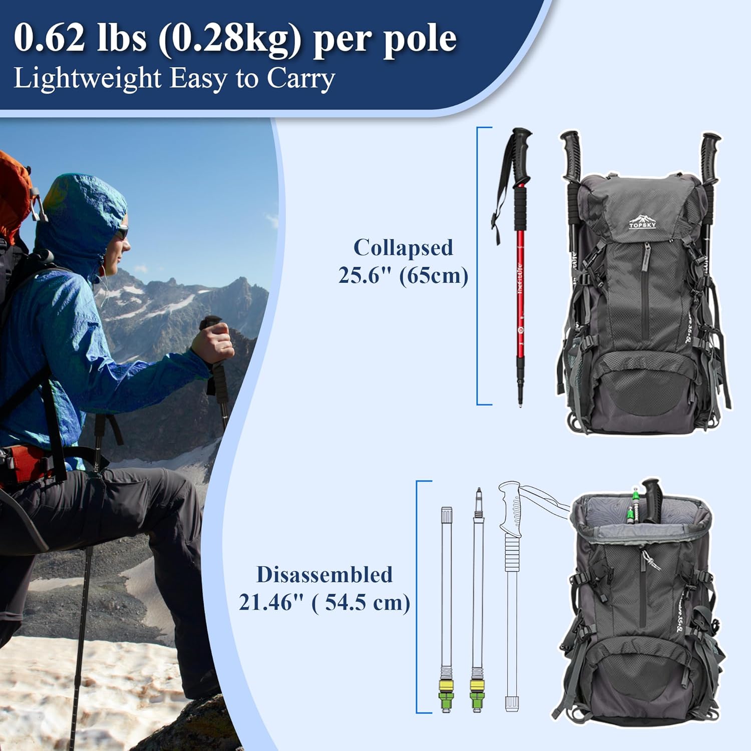 Telescopic Trekking Poles for Hiking, Anti-Shock Nordic Walking Sticks | Hiking Poles Collapsible Lightweight &