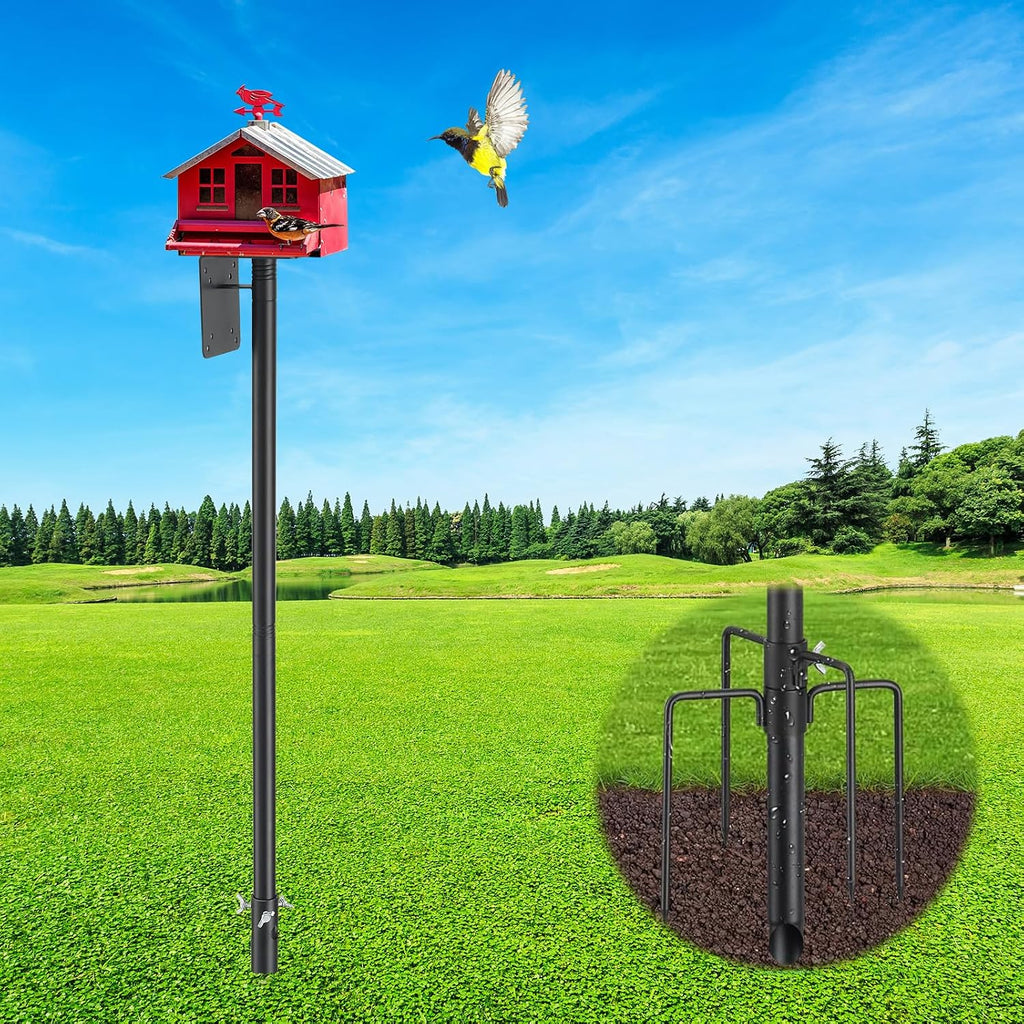 Bird Feeder Pole, 105" Heavy Duty Adjustable Feeder Stand with 5-Pronged Base for Birdhouse Mounting, Weather