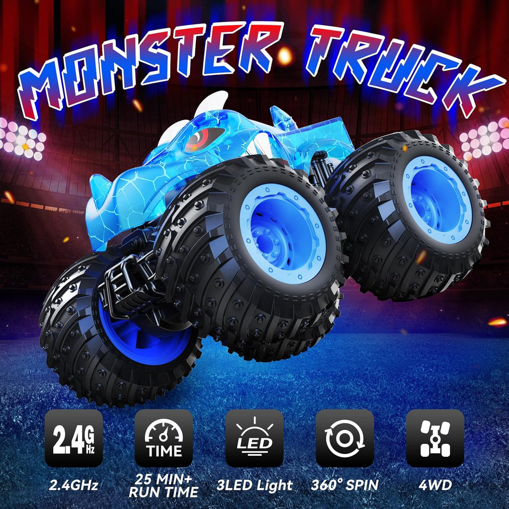 Remote Control Car, 2.4GHz Monster Trucks Toys with Light Spray, Birthday Gift for Kids 3 4 5 6 7 8, All Terrain RC