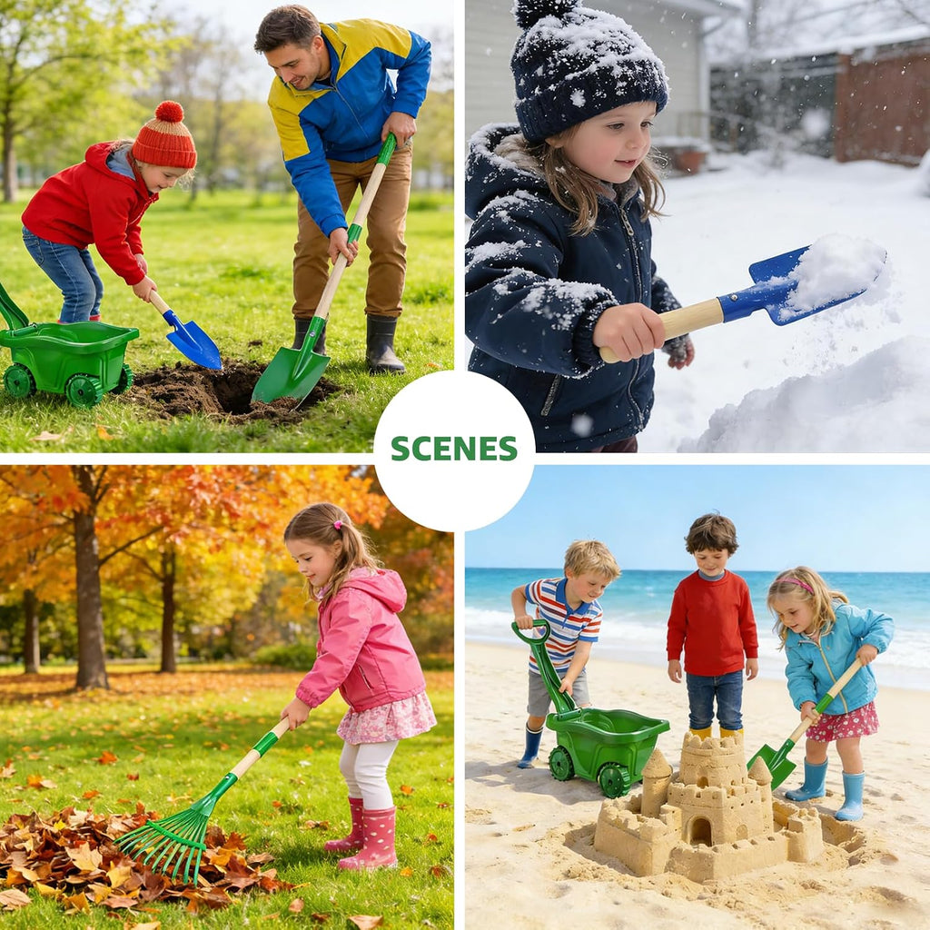 10Pcs Kids Gardening Tools Set - Wheelbarrow Toys with Shovel, Rake, Hoe and Leaf Rake for Outdoor Backyard Play