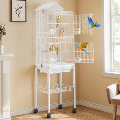 62 inch Metal Bird Cage, Large Parakeet Cages | Bird Cage for Parrot, Cockatiel, Lovebird, Pigeon with Roof Top
