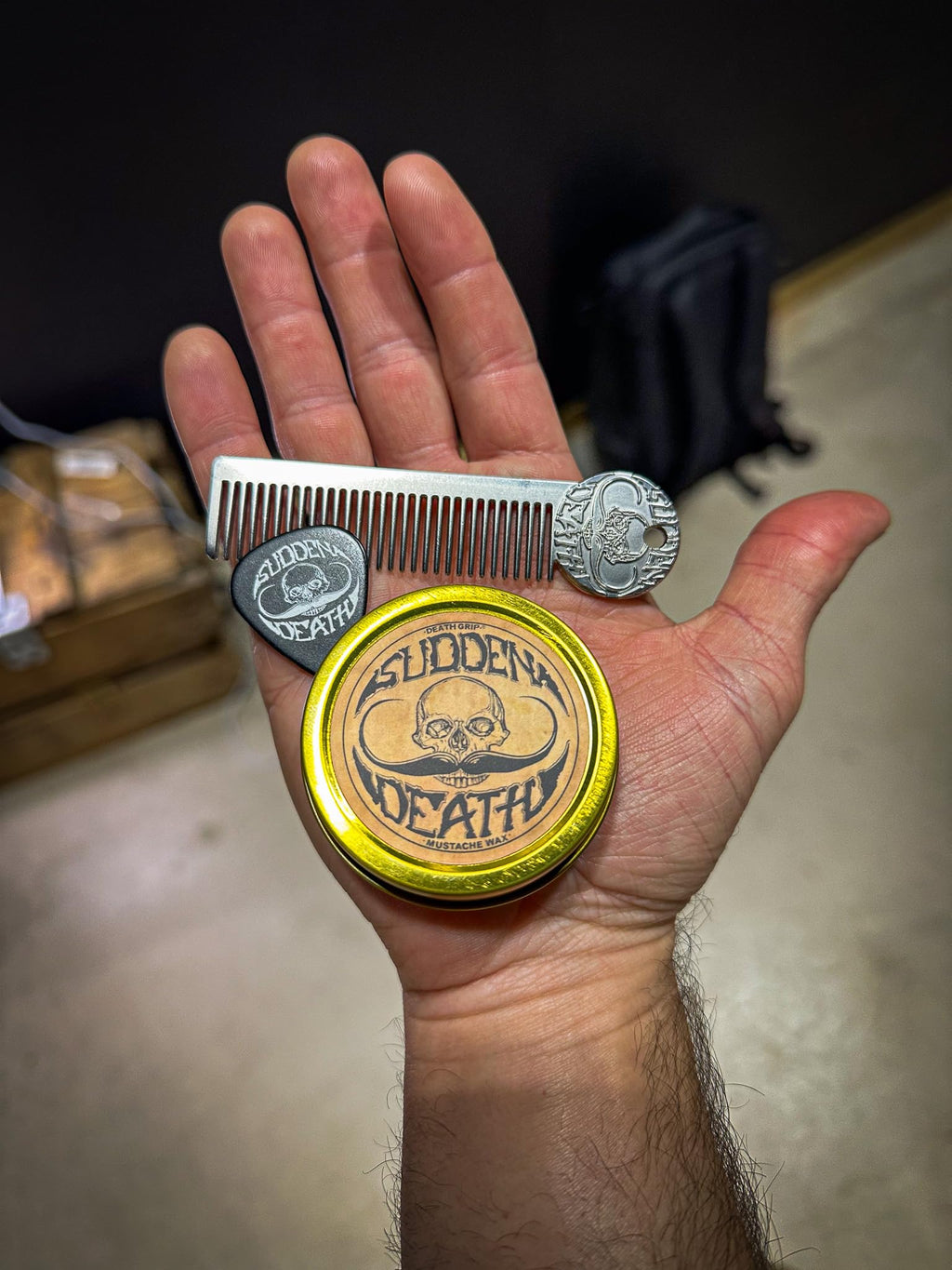 Mustache Wax Sudden Death Strong Hold 1oz Tin & Platinum Death Grip