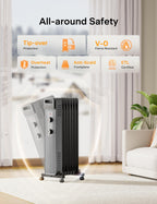 Oil Filled Space Heater for Indoor Use with Adjustable Thermostat