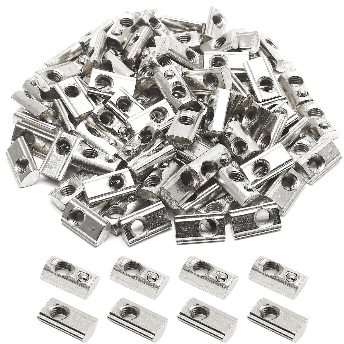 Rierdge M5 Half Round Roll in Spring T Nuts, 100 Pcs