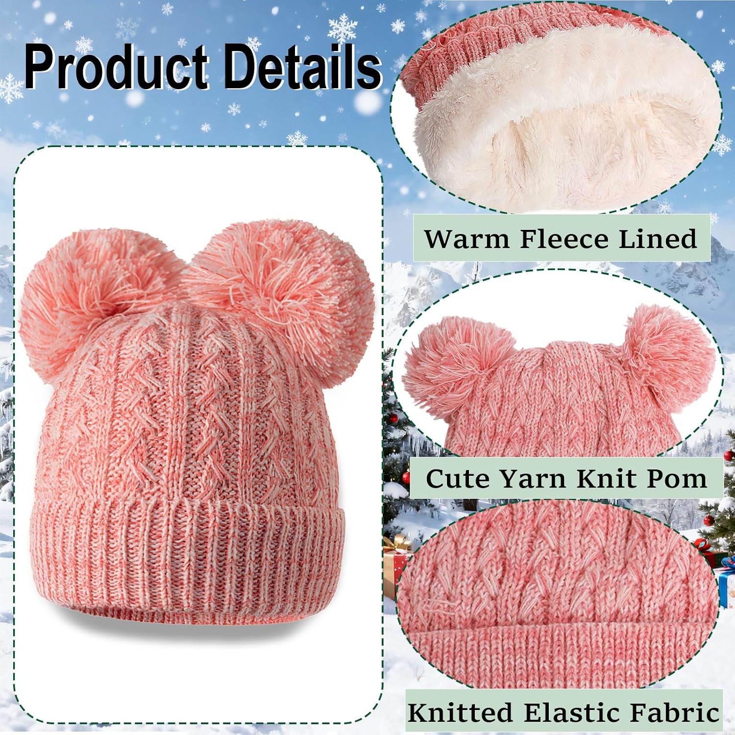 Kids Beanie Scarf Gloves Set, Boys Girls Toddler Winter Warm Fleece Lined Hat with Pom Pom Knit Scarf Mittens 3 in 1