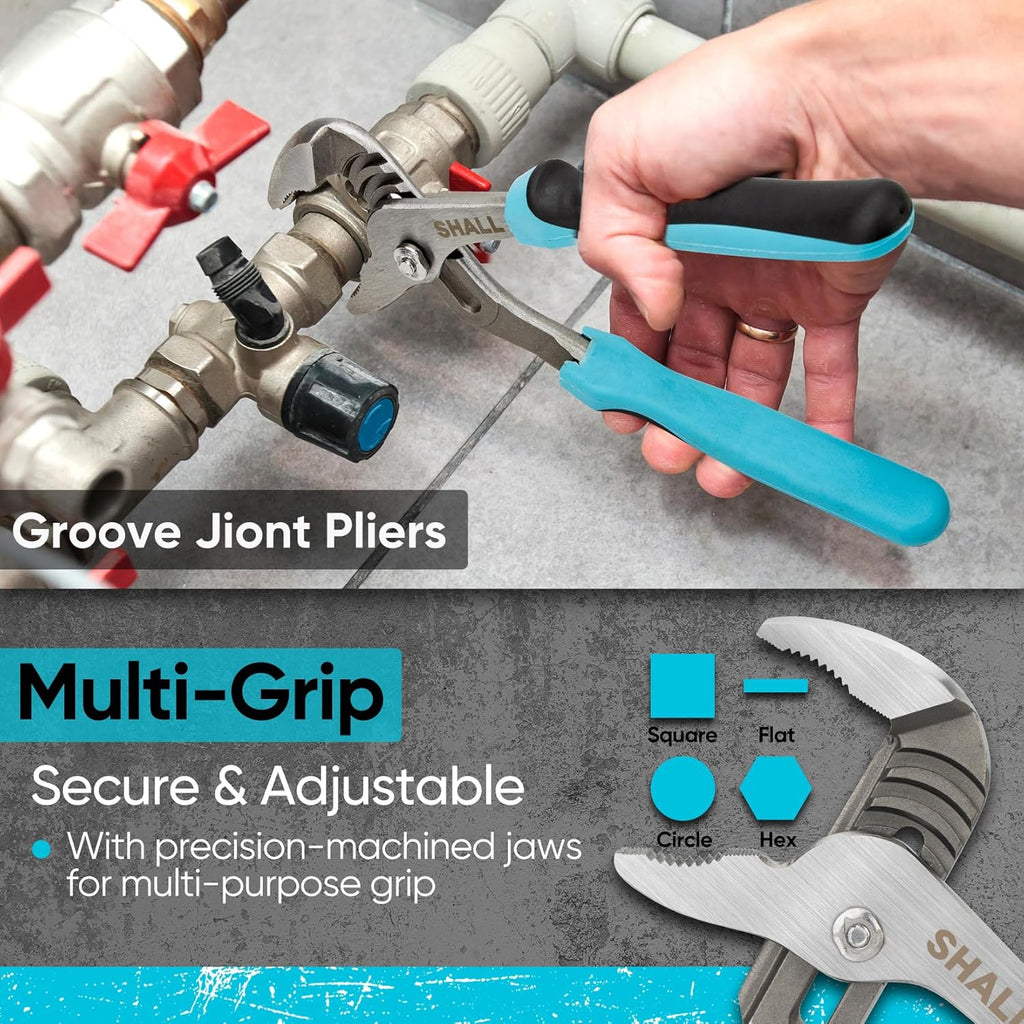 8-Piece Adjustable Wrench & Water Pump Pliers Set, 12/10/8/6 Inch, 4Pcs Adjustable Tongue and Groove Joint Pliers and