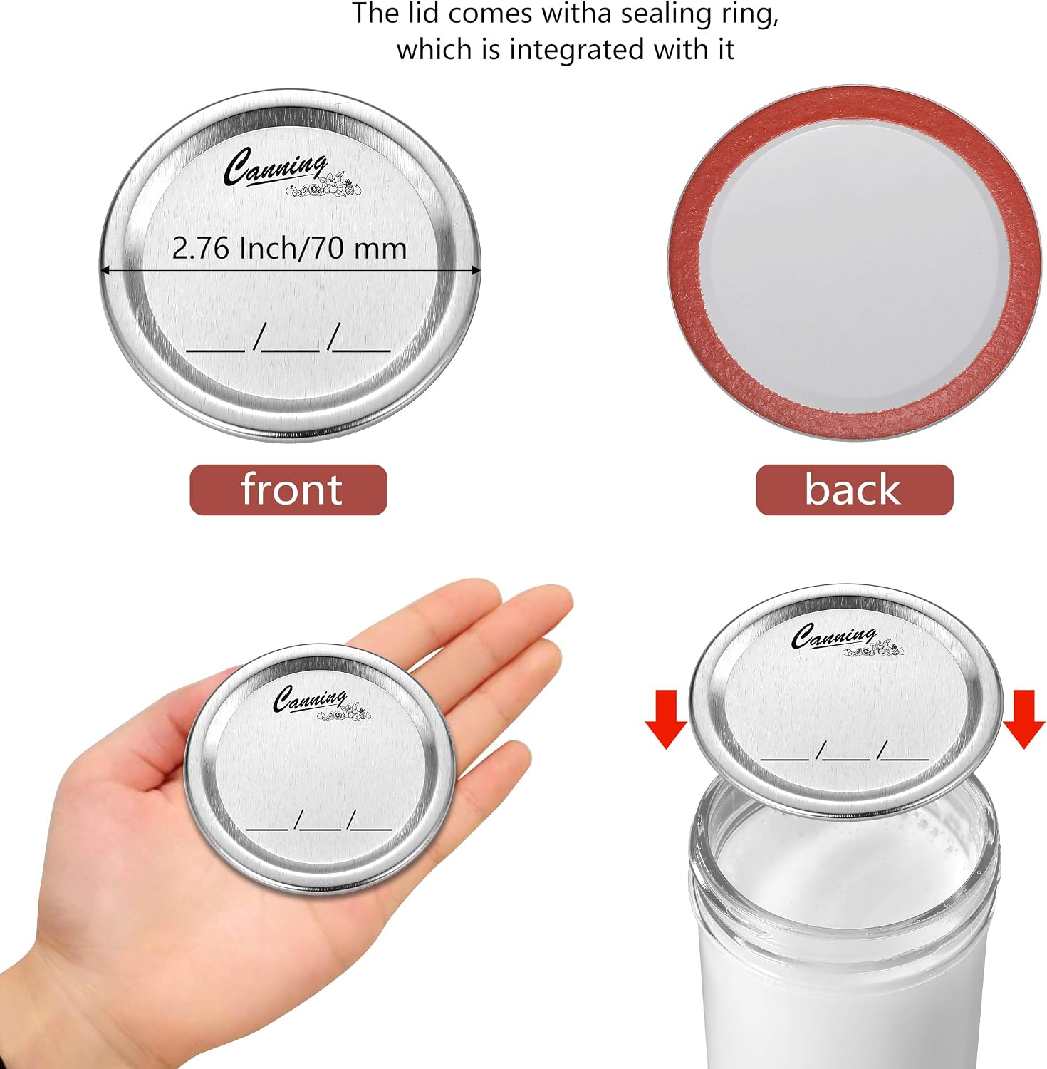 128-Count, Regular Mouth Canning Lids for Ball, Kerr Jars - Split-Type Metal Mason Jar Lids for Canning - Food Grade