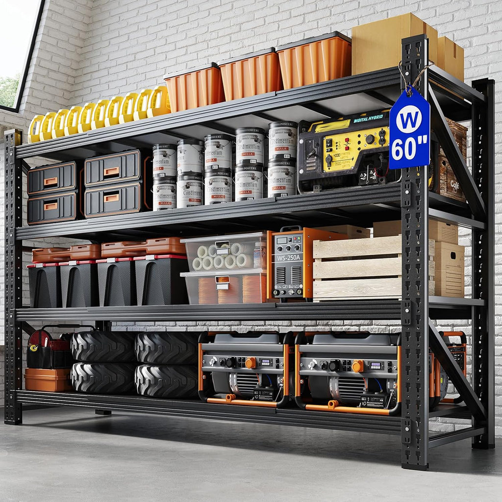 60" W Metal Garage Storage Shelves,8000LBS Heavy Duty 4-Shelf Adjustable Steel Organization Shelving,Utility Rack