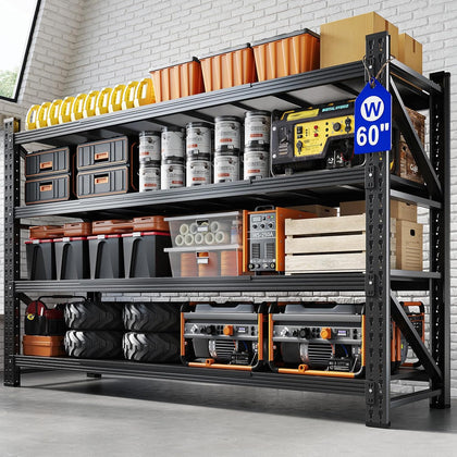 60" W Metal Garage Storage Shelves,8000LBS Heavy Duty 4-Shelf Adjustable Steel Organization Shelving,Utility Rack