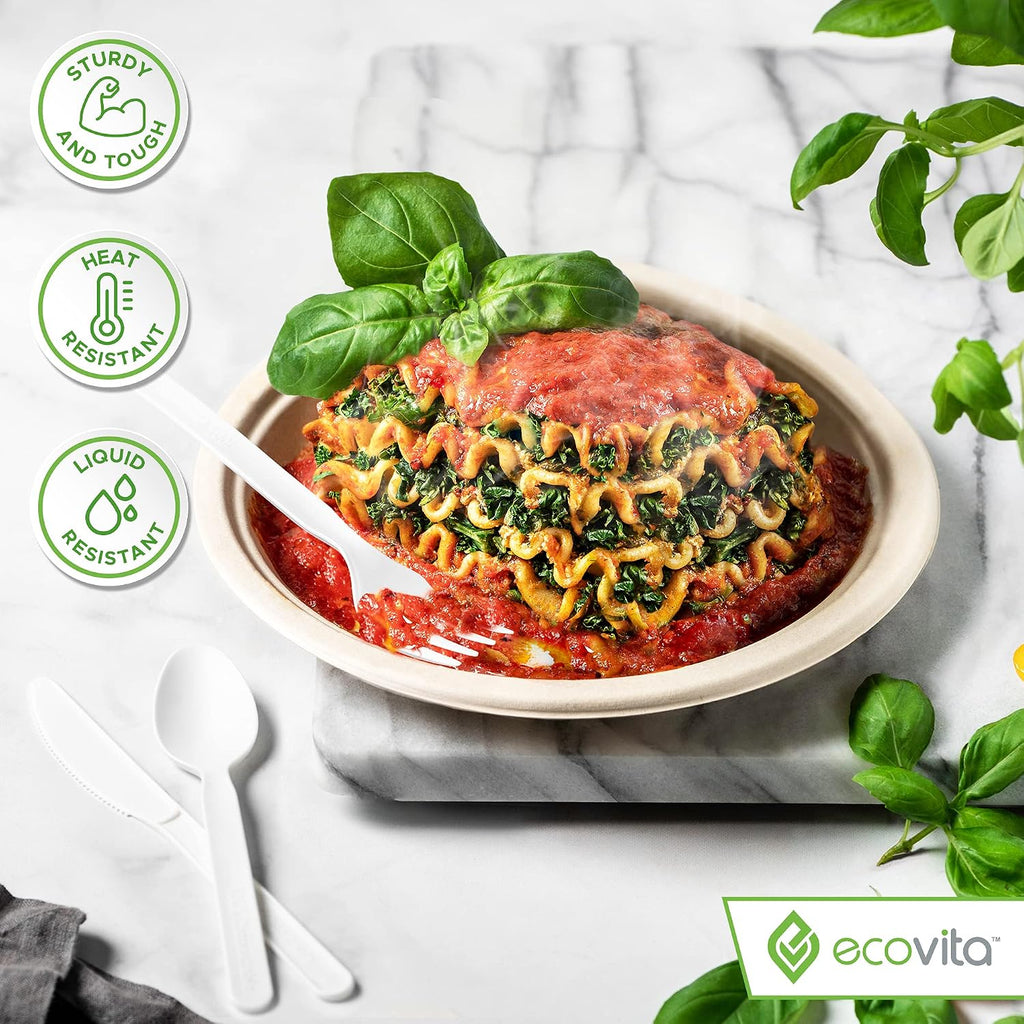 100% Compostable Forks - 500 Large Disposable Utensils (7 in.) Bulk Size Eco Friendly Durable and Heat Resistant