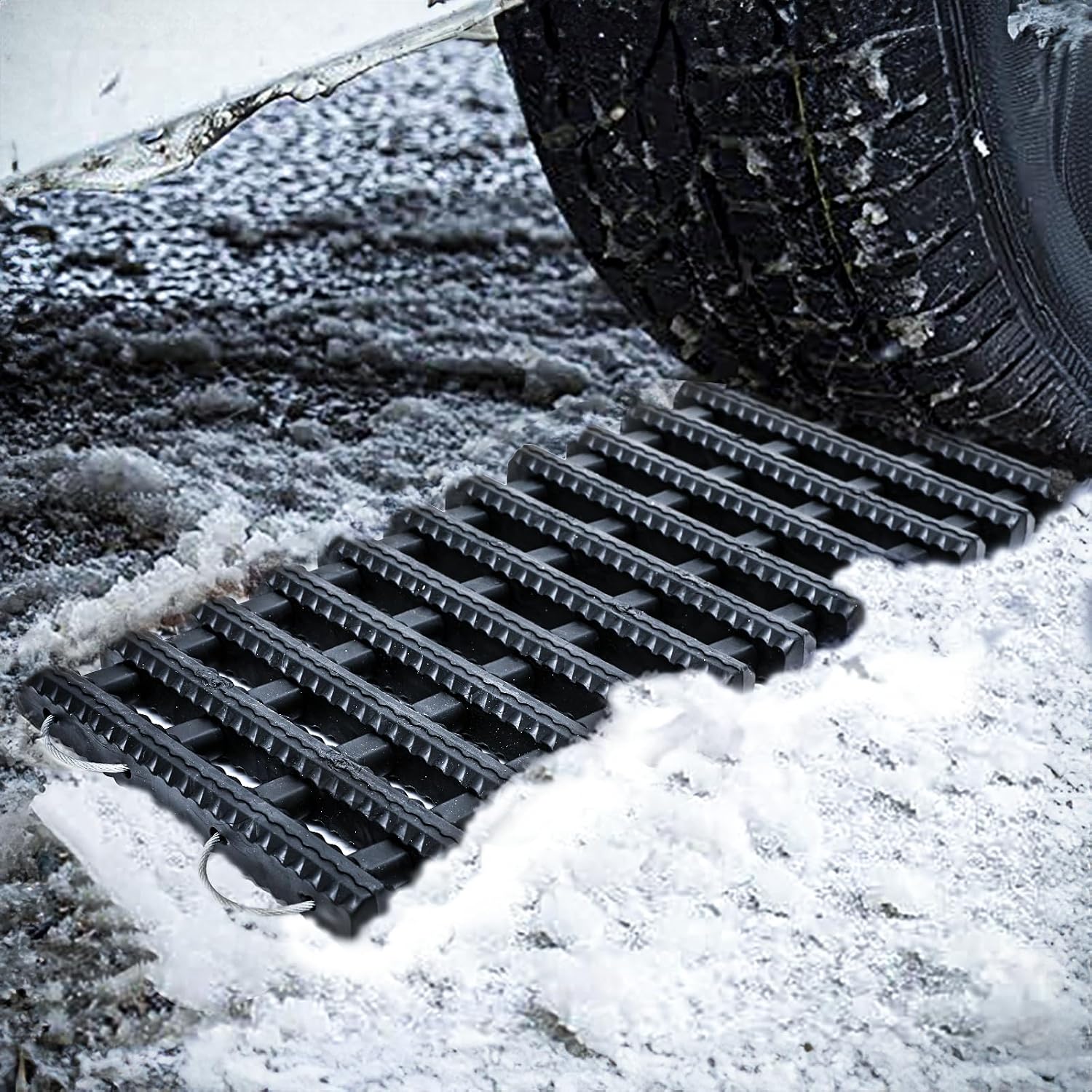 Snow Tire Traction Mats Portable Recovery Tracks for Vehicle in Mud, Snow, Ice, and Sand, 32" Coilable Recovery