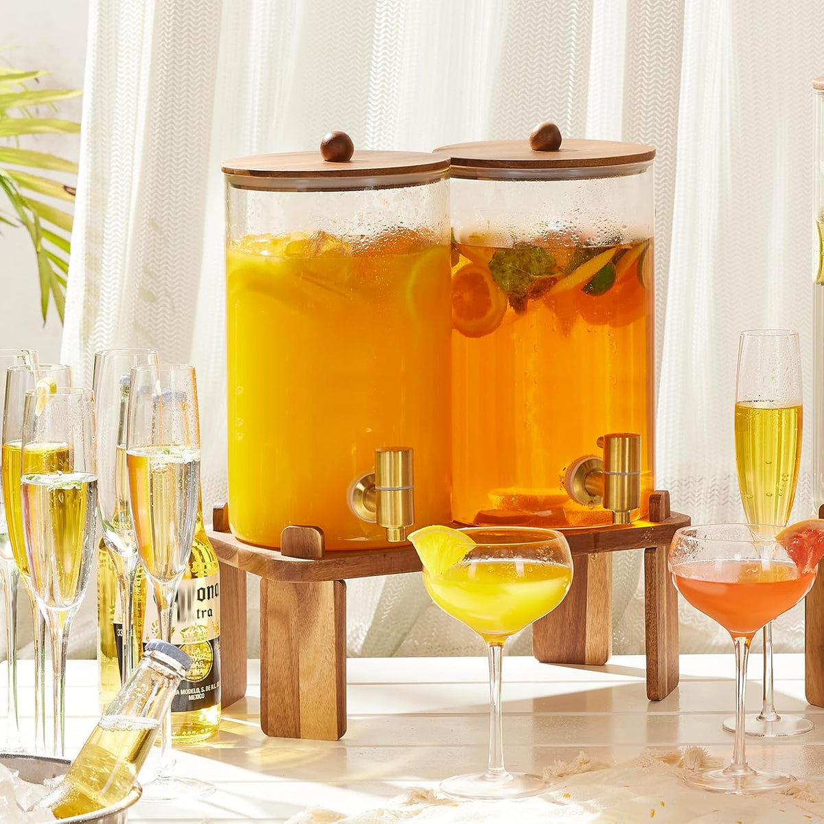2pcs 1.2 Gallon Glass Drink Dispenser for Parties with Stand