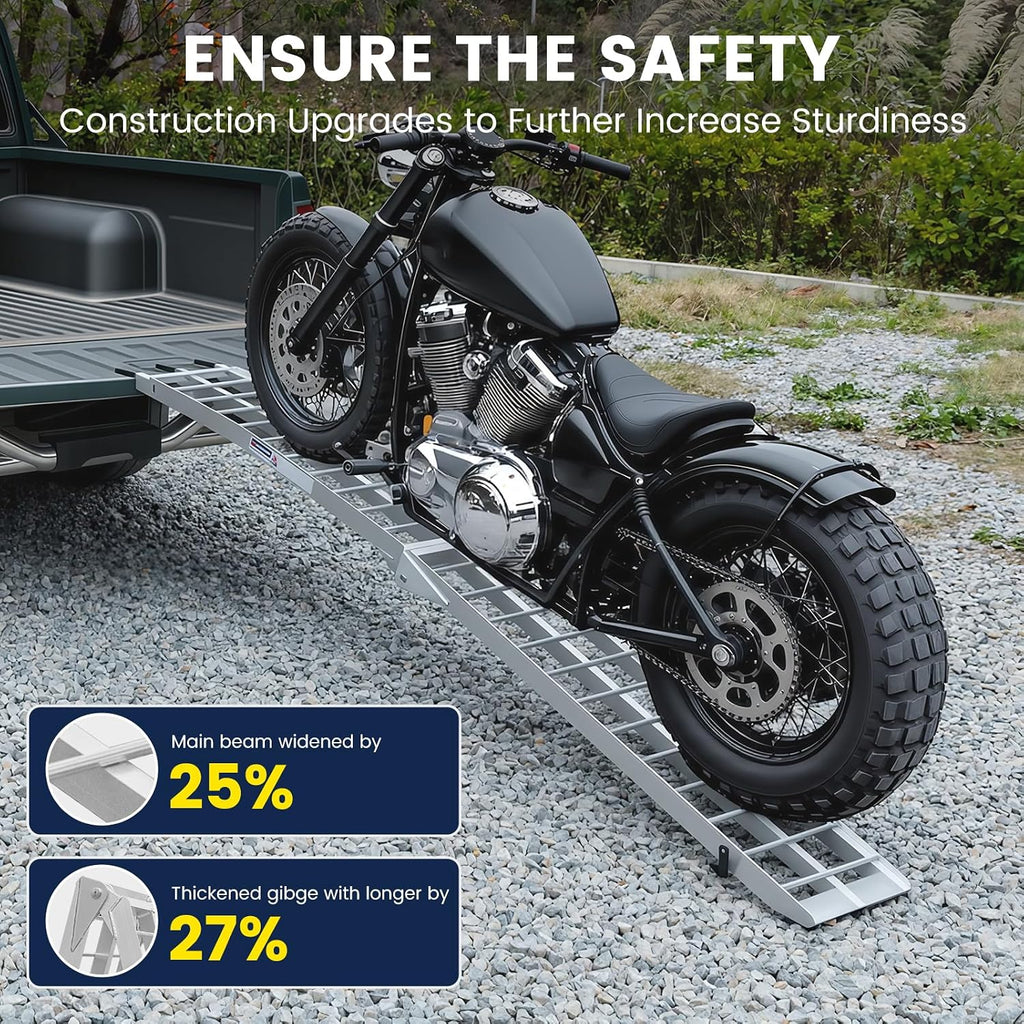 7.5FT Aluminum Loading Ramp, 850 lbs Capacity, Folding Ramp for Pickup Truck & Trailer with Load Straps, for Loading
