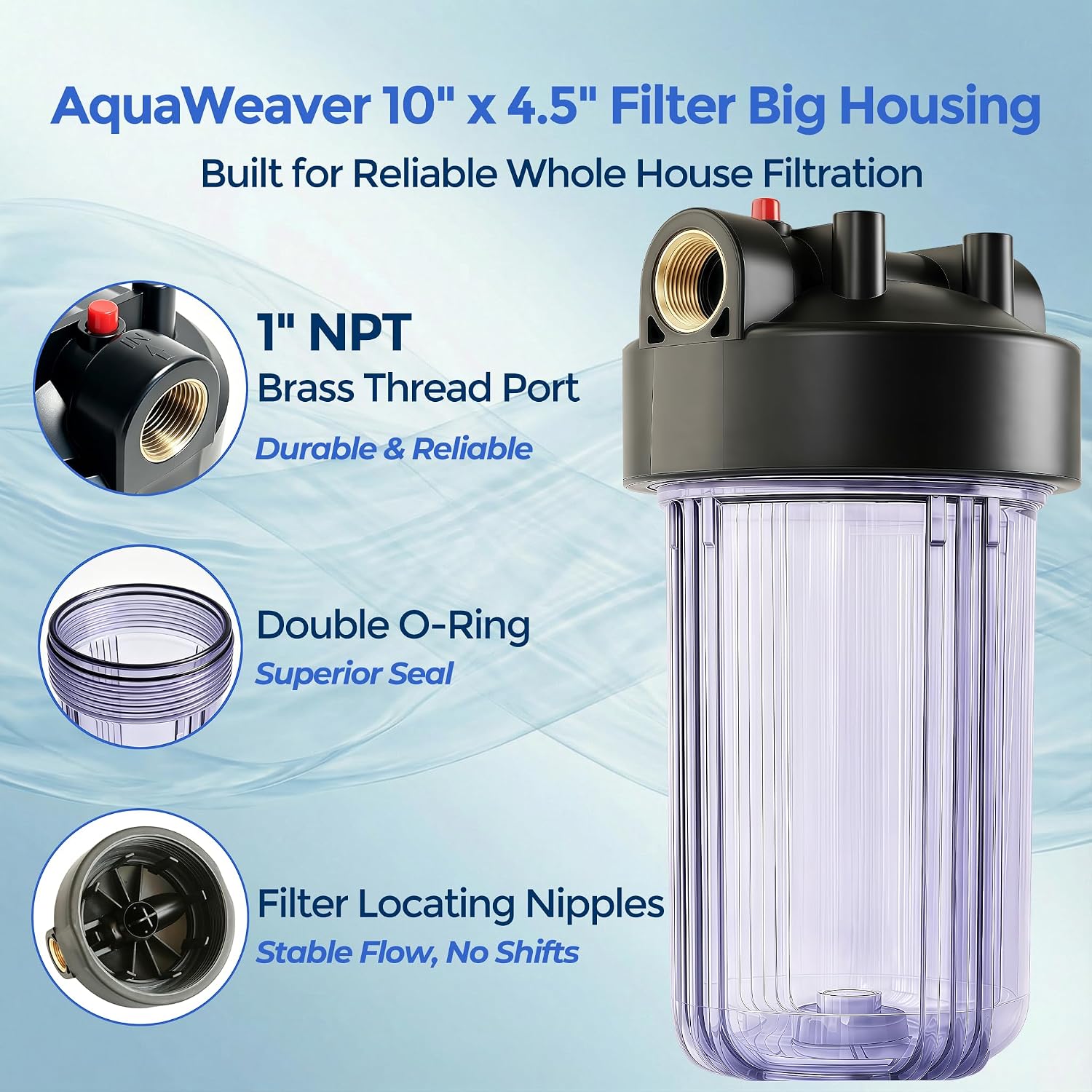 WH-C10HD 10" x 4.5" Whole House Water Filter Housing, Clear | Whole House Water Filter System, Whole House Filter