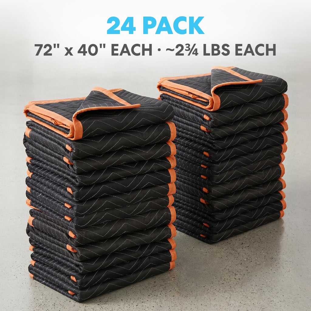 Heavy Duty Padded Moving Blankets 72" x 40" – 24 Pack – Packing Blankets, Furniture Covers for Moving