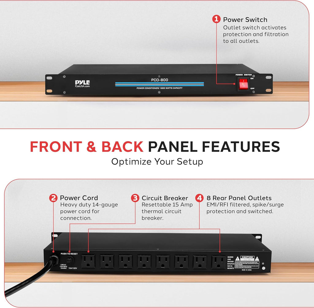 Pro 19'' Rack Mount 1800 Watt Power Conditioner with 8 Outlets