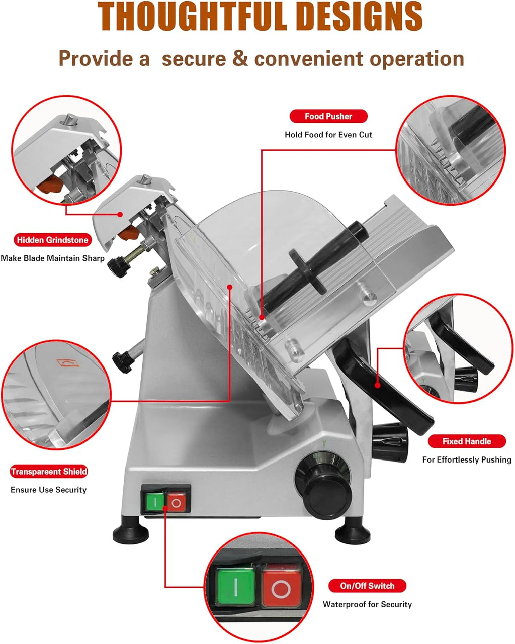 Electric Meat Slicer 10 Inch 300W Semi Auto Adjustable 0-15mm